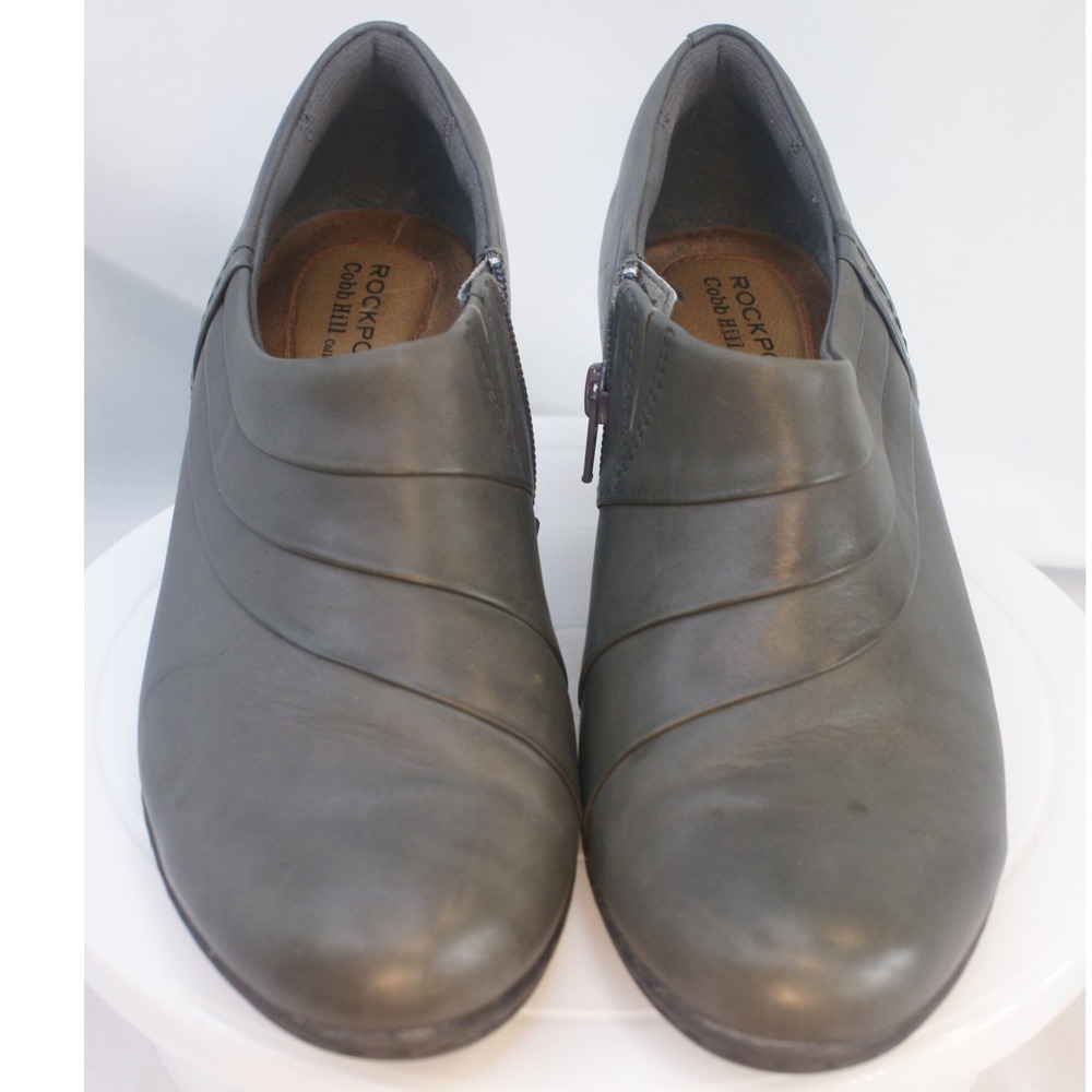 Rockport Cobb Hill Grey Leather Pleated Zip Shooties Heels CDM03GR‎ Womens 9M